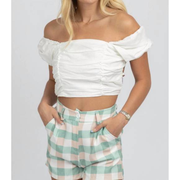 NEW MABLE linen puff sleeve open-back crop in white - Picture 3 of 5